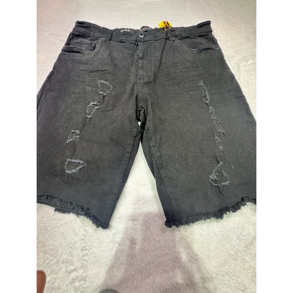 m‎ society ripped repair denim short Size 42 Black Distressed New Baggy Y2K